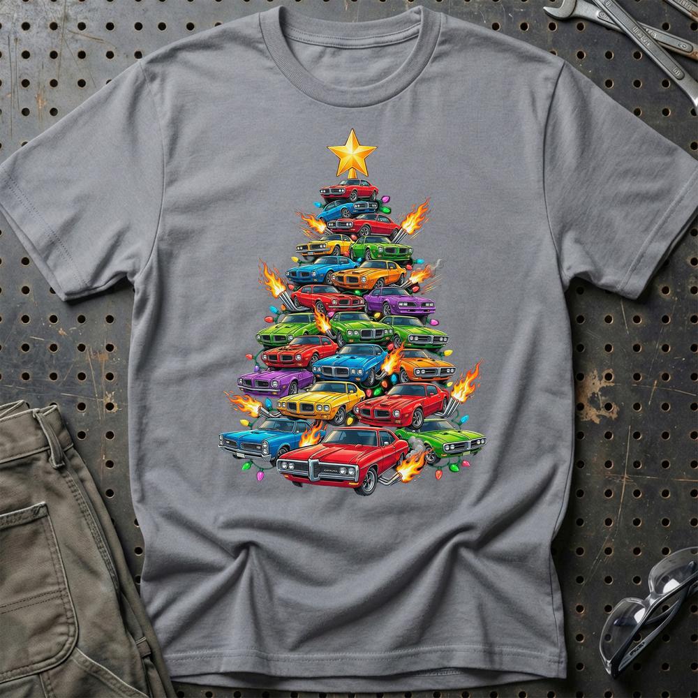 Pontiac Juletræ Christmas Tree T-Shirt-Beklædning-Pontiac-Grå Sport-S-Garage Culture Shop- garage - man cave - merchandise