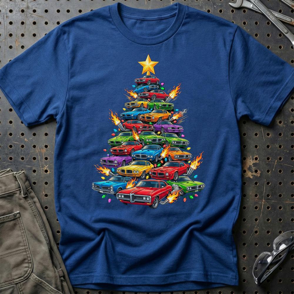 Pontiac Juletræ Christmas Tree T-Shirt-Beklædning-Pontiac-Blå Royal-S-Garage Culture Shop- garage - man cave - merchandise