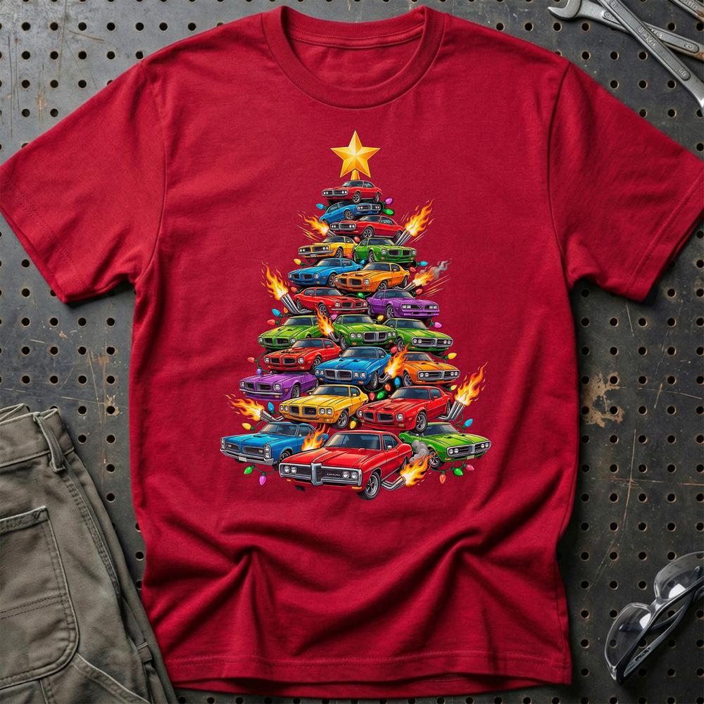 Pontiac Juletræ Christmas Tree T-Shirt-Beklædning-Pontiac-Rød-S-Garage Culture Shop- garage - man cave - merchandise