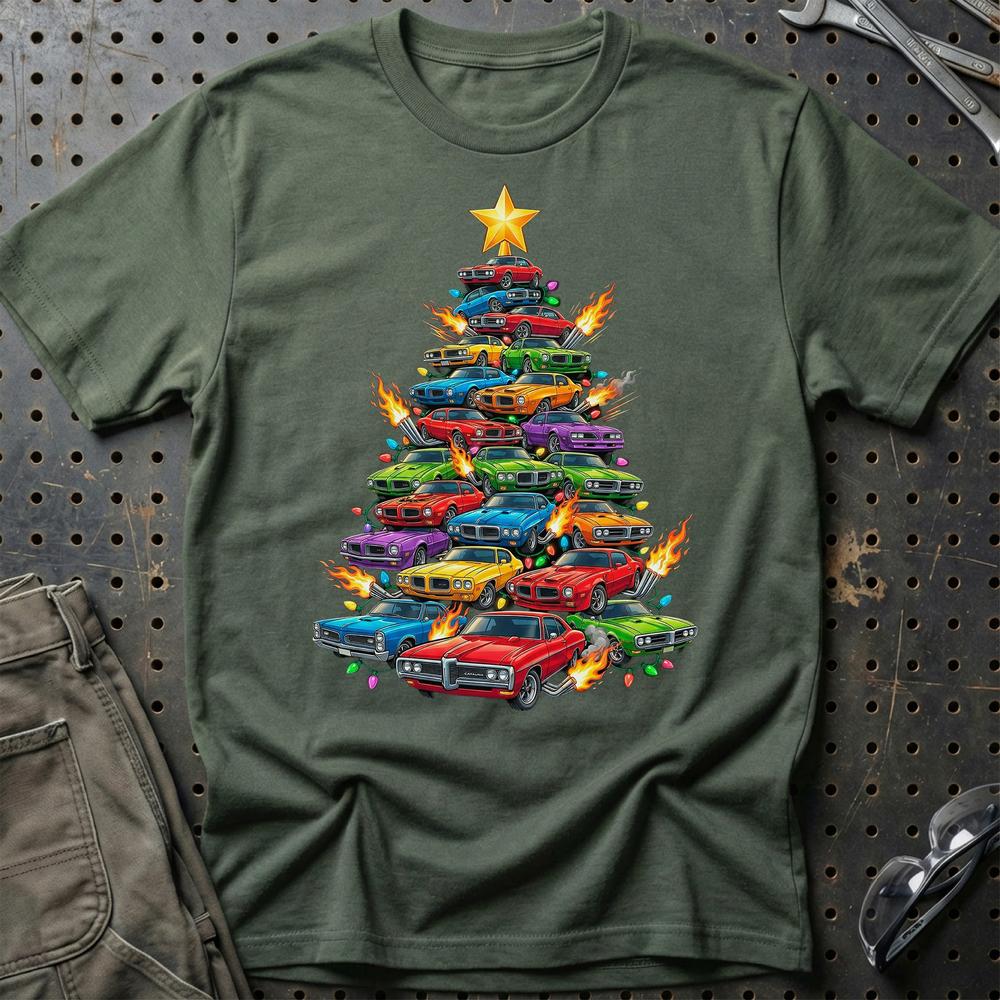 Pontiac Juletræ Christmas Tree T-Shirt-Beklædning-Pontiac-Grøn Militær-S-Garage Culture Shop- garage - man cave - merchandise