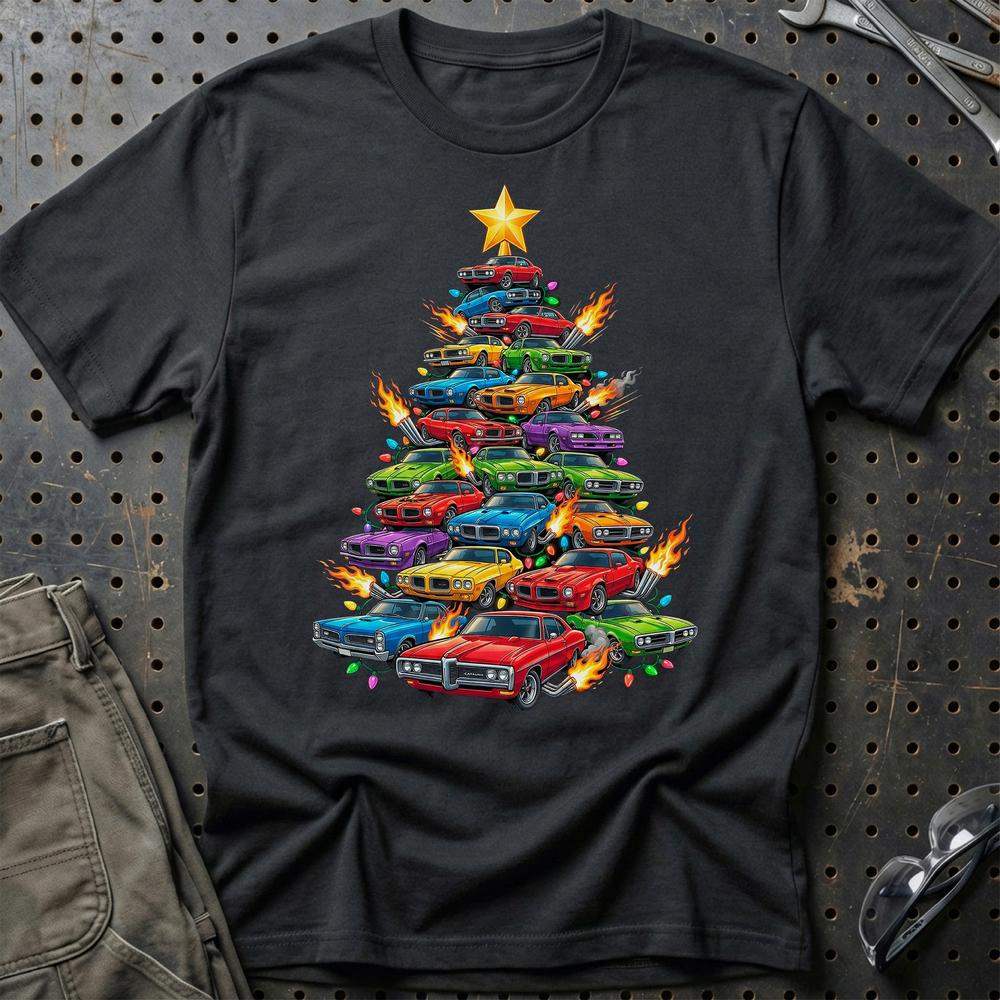 Pontiac Juletræ Christmas Tree T-Shirt-Beklædning-Pontiac-Sort-S-Garage Culture Shop- garage - man cave - merchandise