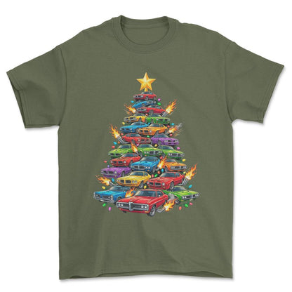 Pontiac Juletræ Christmas Tree - Unisex T-Shirt-Beklædning-Pontiac-Grøn Militær-S-Forside-Garage Culture Shop- garage - man cave - merchandise