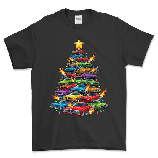 Pontiac Juletræ Christmas Tree - Unisex T-Shirt-Beklædning-Pontiac-Sort-S-Forside-Garage Culture Shop- garage - man cave - merchandise