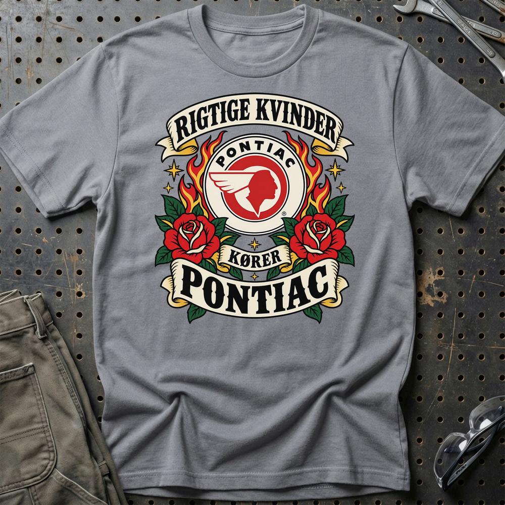 Pontiac Rigtige Kvinder Kører – Roser og Flammer T-Shirt-Beklædning-Pontiac-Grå Sport-S-Garage Culture Shop- garage - man cave - merchandise