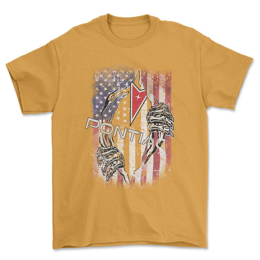 Pontiac US Flag T-Shirt-Beklædning-Pontiac-Guld-S-Garage Culture Shop- garage - man cave - merchandise