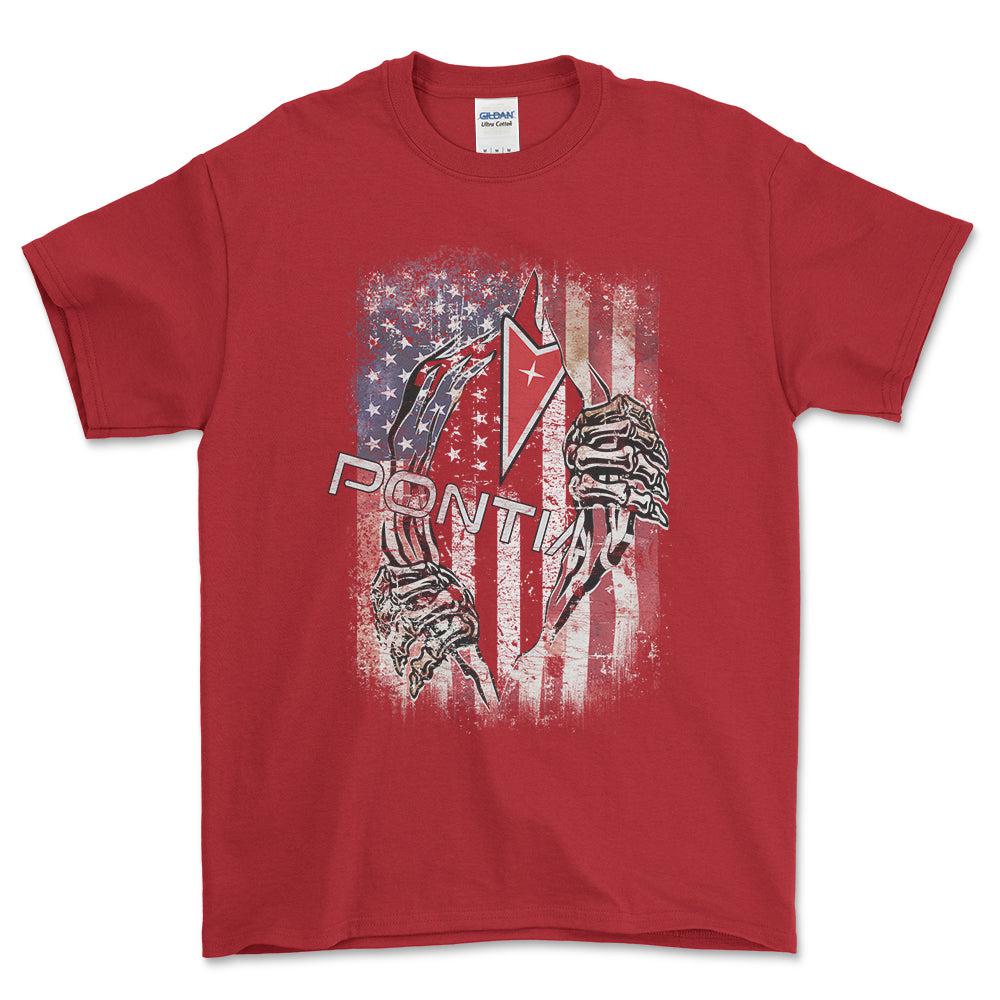 Pontiac US Flag T-Shirt-Beklædning-Pontiac-Rød-S-Garage Culture Shop- garage - man cave - merchandise