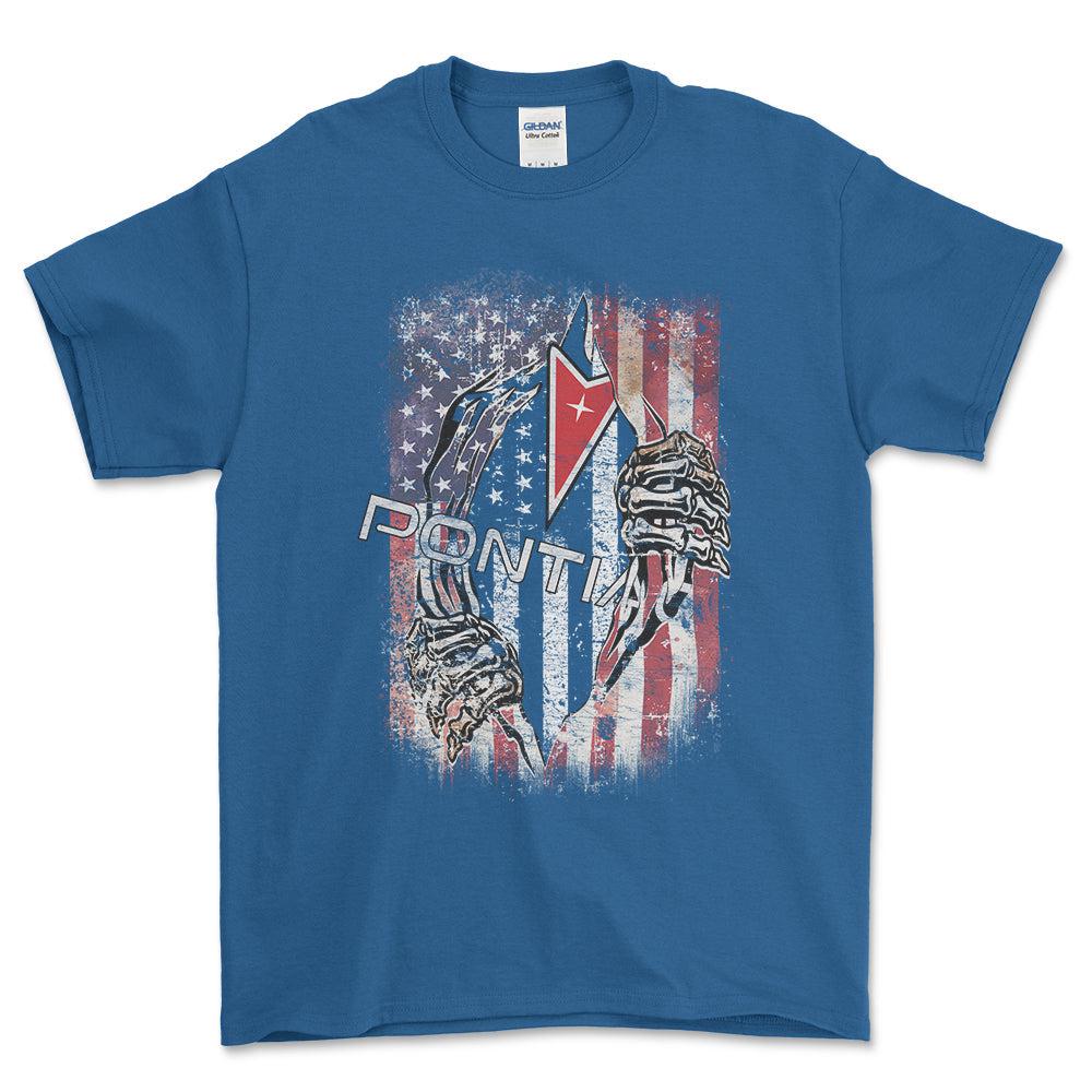 Pontiac US Flag T-Shirt-Beklædning-Pontiac-Blå Royal-S-Garage Culture Shop- garage - man cave - merchandise