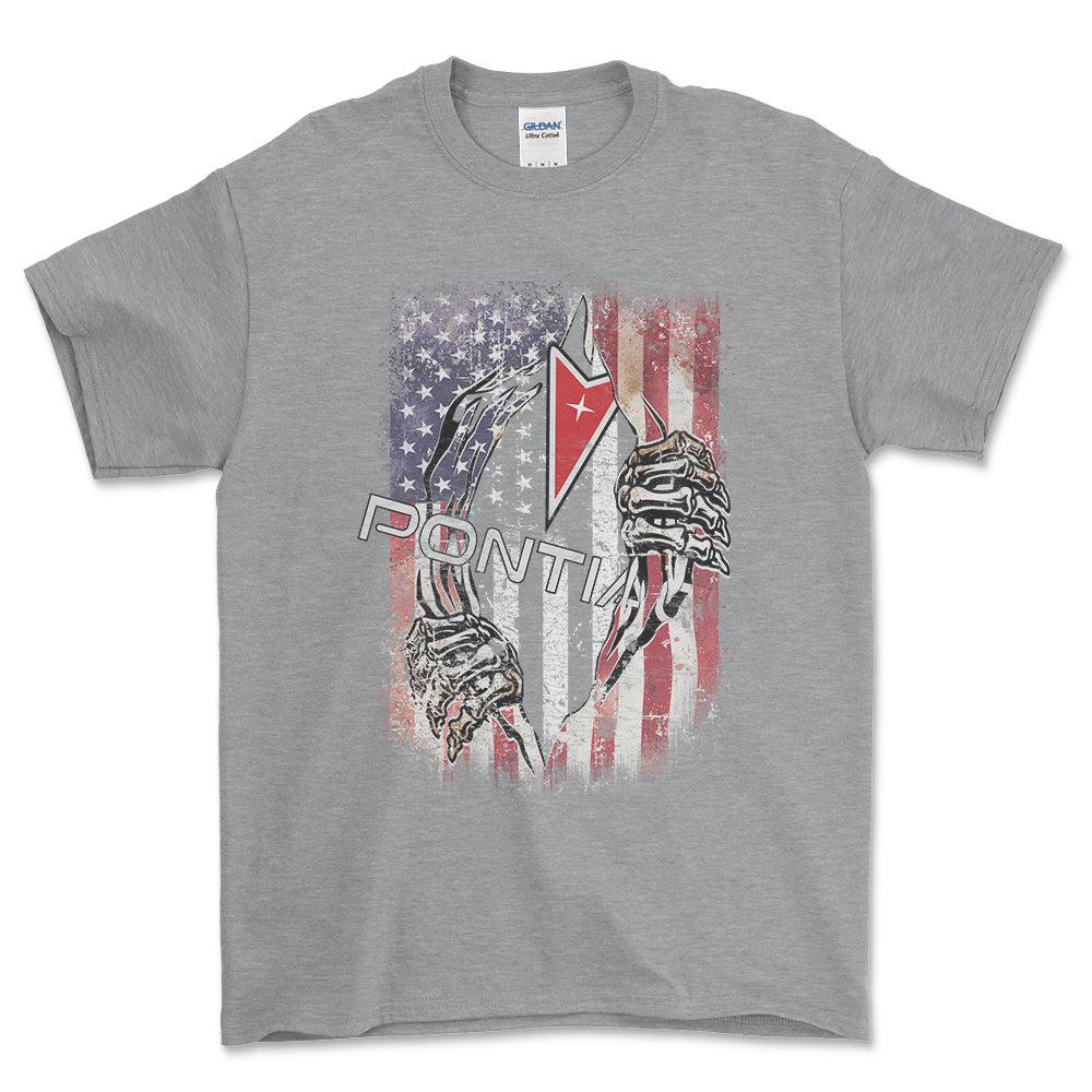 Pontiac US Flag T-Shirt-Beklædning-Pontiac-Grå Sport-S-Garage Culture Shop- garage - man cave - merchandise