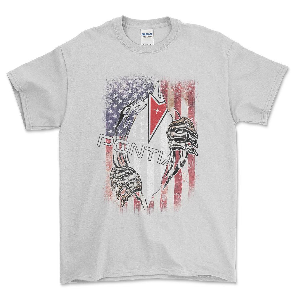 Pontiac US Flag T-Shirt-Beklædning-Pontiac-Hvid-S-Garage Culture Shop- garage - man cave - merchandise