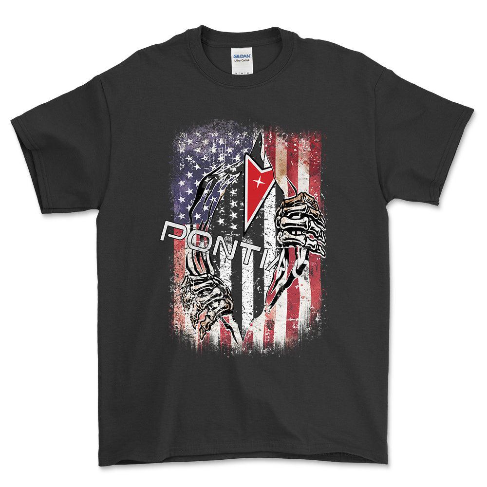 Pontiac US Flag T-Shirt-Beklædning-Pontiac-Sort-S-Garage Culture Shop- garage - man cave - merchandise