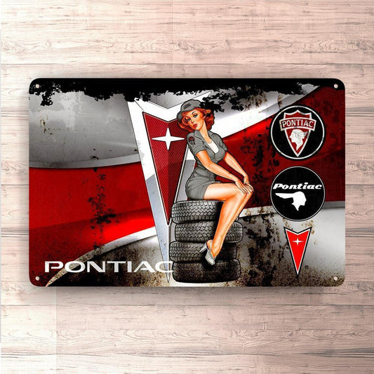 Pontiac Vintage Pin Up Skilte, Musemåtte, Dørmåtte , Plakat-Skilte-Pontiac-Garage Culture Shop- garage - man cave - merchandise