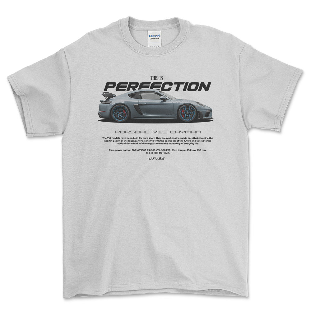 Porsche 718 Cayman - Unisex T-Shirt-Beklædning-Porsche-Hvid-S-Forside-Garage Culture Shop- garage - man cave - merchandise