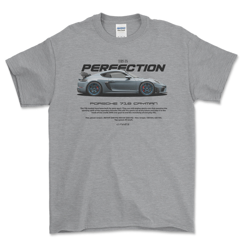 Porsche 718 Cayman - Unisex T-Shirt-Beklædning-Porsche-Grå Sport-S-Forside-Garage Culture Shop- garage - man cave - merchandise