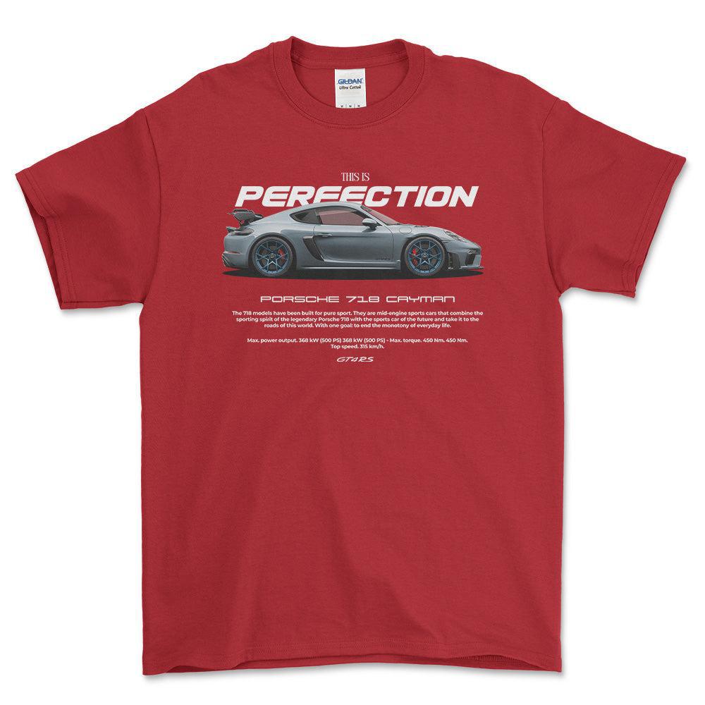 Porsche 718 Cayman - Unisex T-Shirt-Beklædning-Porsche-Rød-S-Forside-Garage Culture Shop- garage - man cave - merchandise
