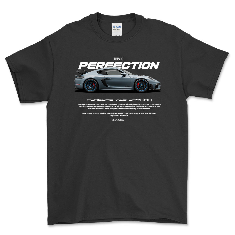 Porsche 718 Cayman - Unisex T-Shirt-Beklædning-Porsche-Sort-S-Forside-Garage Culture Shop- garage - man cave - merchandise