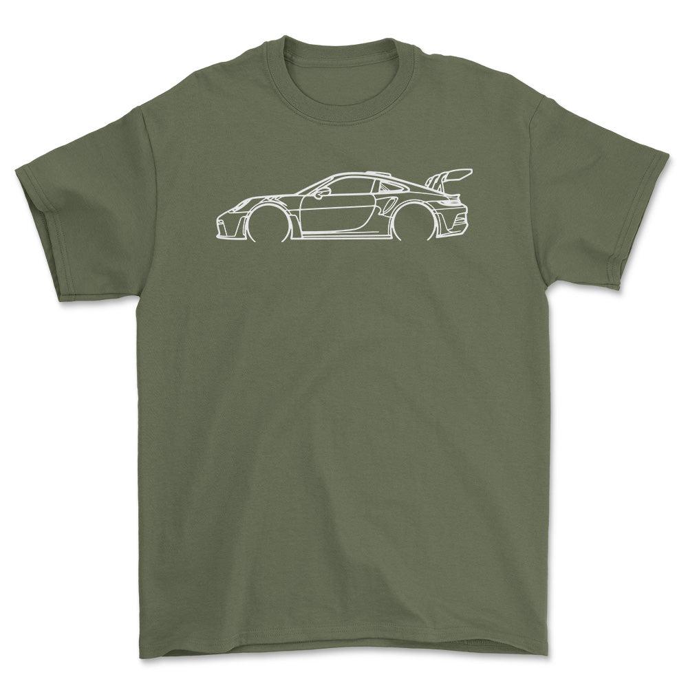 Porsche 911 992 GT3 RS Outline - Unisex T-Shirt-Beklædning-Porsche-Grøn Militær-S-Garage Culture Shop- garage - man cave - merchandise