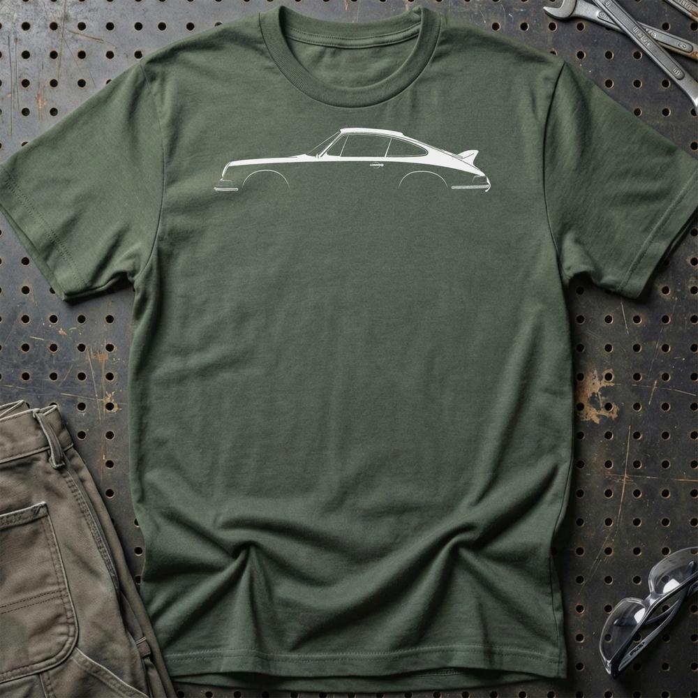 Porsche 911 Carrera Silhuet T-Shirt-Beklædning-Porsche-Grøn Militær-S-Garage Culture Shop- garage - man cave - merchandise
