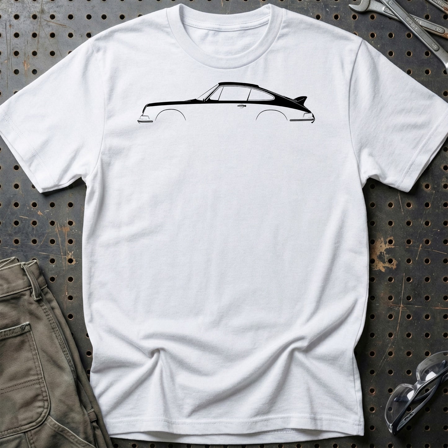 Porsche 911 Carrera Silhuet - Unisex T-Shirt , Bomuld-Beklædning-Porsche-Hvid-S-Garage Culture Shop- garage - man cave - merchandise