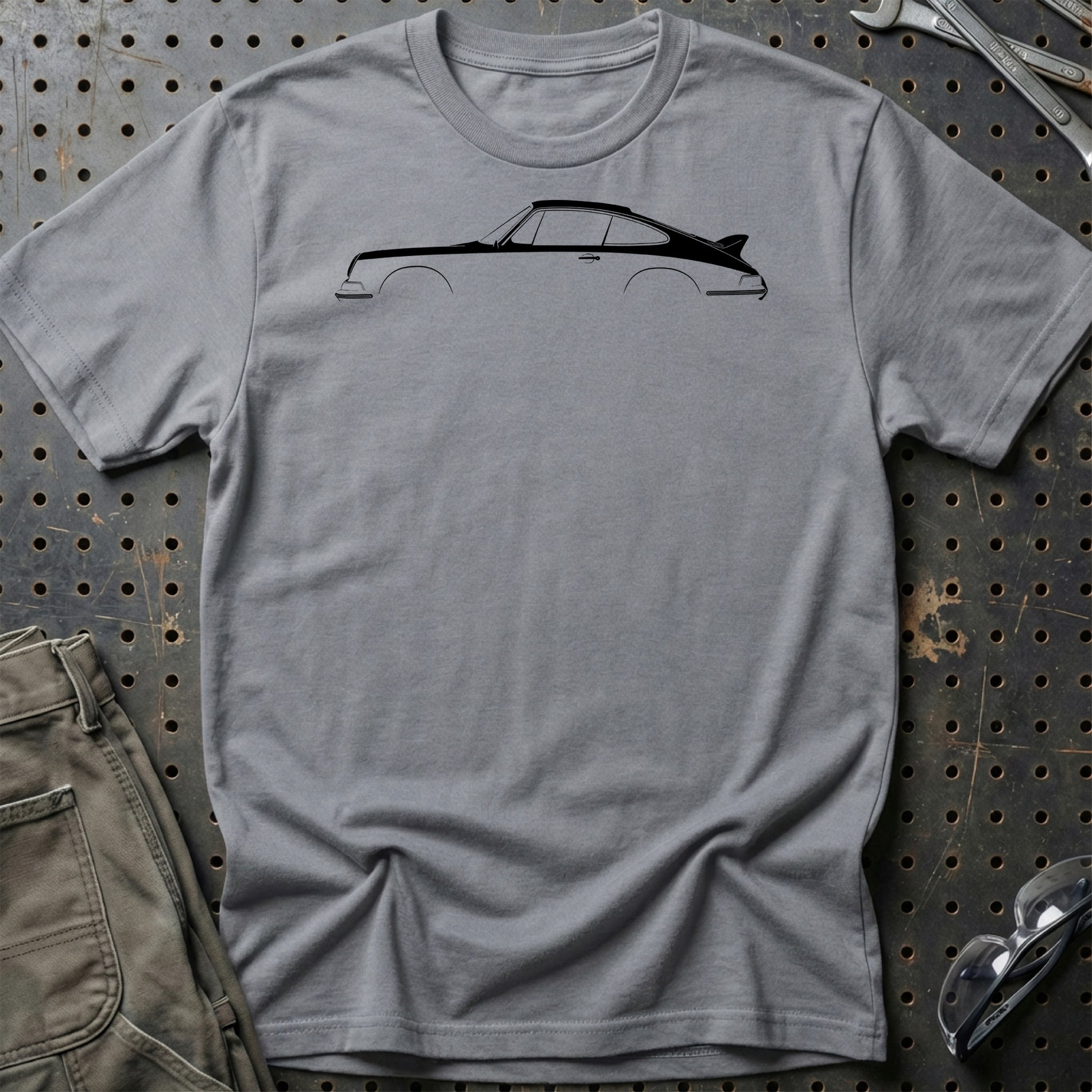 Porsche 911 Carrera Silhuet - Unisex T-Shirt , Bomuld-Beklædning-Porsche-Grå Sport-S-Garage Culture Shop- garage - man cave - merchandise