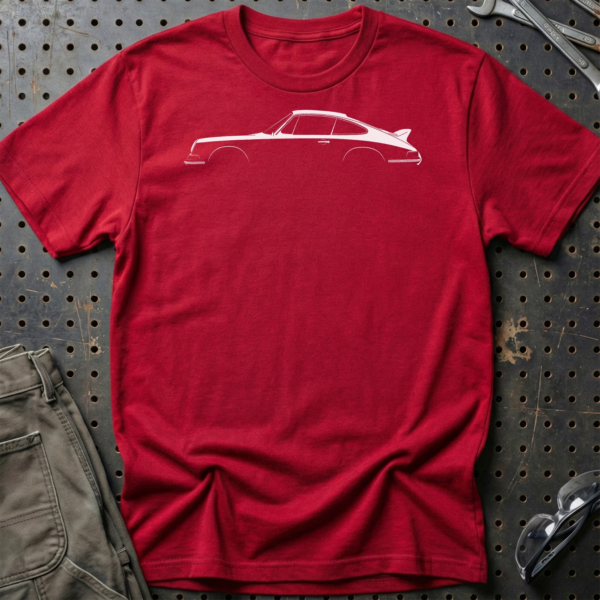 Porsche 911 Carrera Silhuet - Unisex T-Shirt , Bomuld-Beklædning-Porsche-Rød-S-Garage Culture Shop- garage - man cave - merchandise