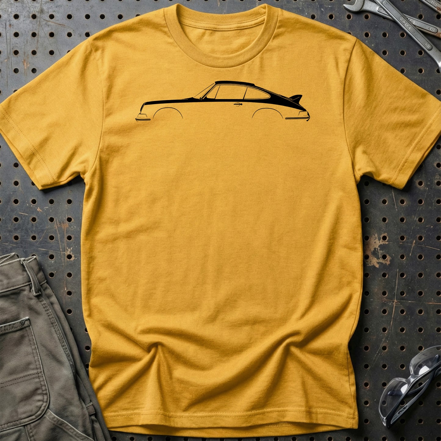 Porsche 911 Carrera Silhuet - Unisex T-Shirt , Bomuld-Beklædning-Porsche-Guld-S-Garage Culture Shop- garage - man cave - merchandise