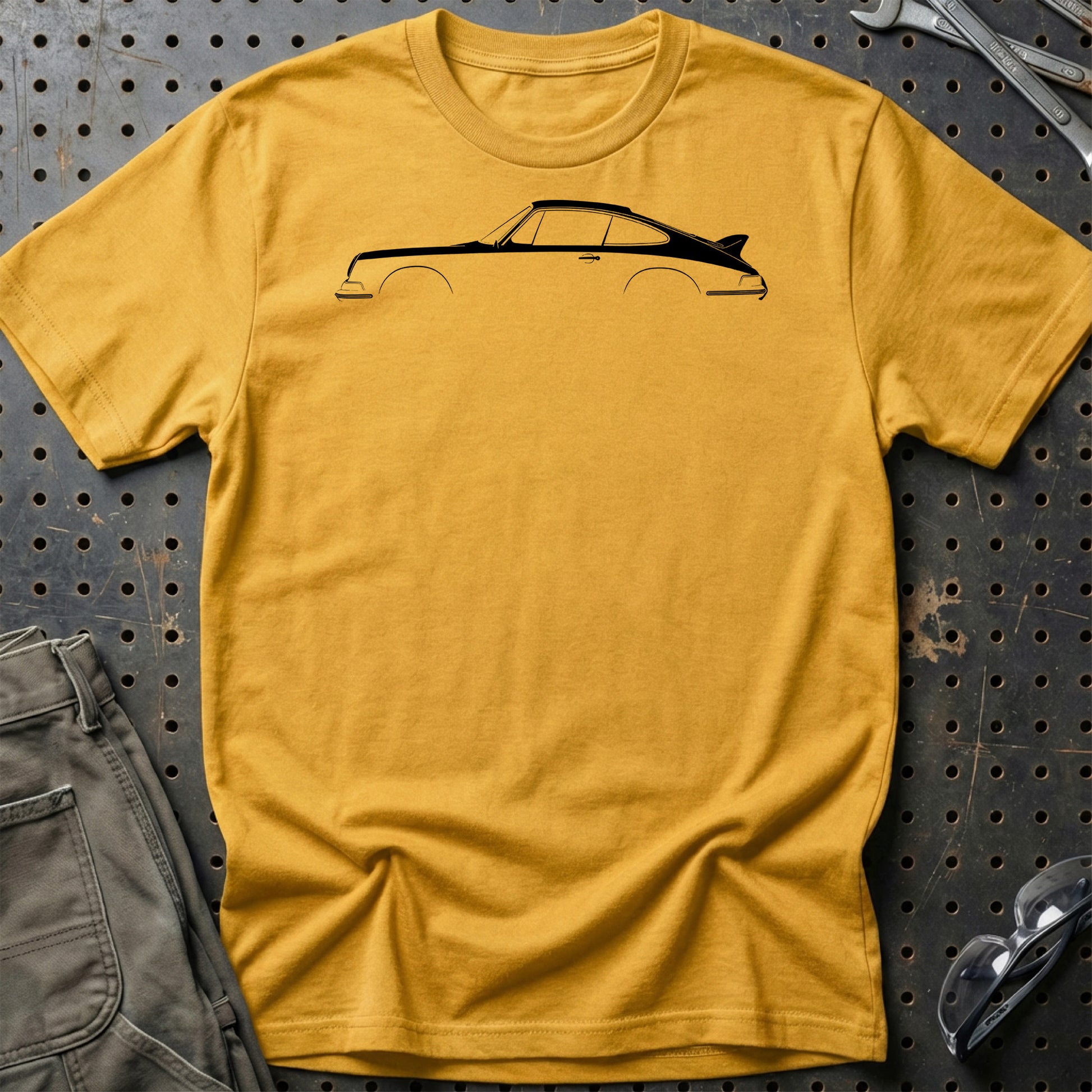 Porsche 911 Carrera Silhuet - Unisex T-Shirt , Bomuld-Beklædning-Porsche-Guld-S-Garage Culture Shop- garage - man cave - merchandise