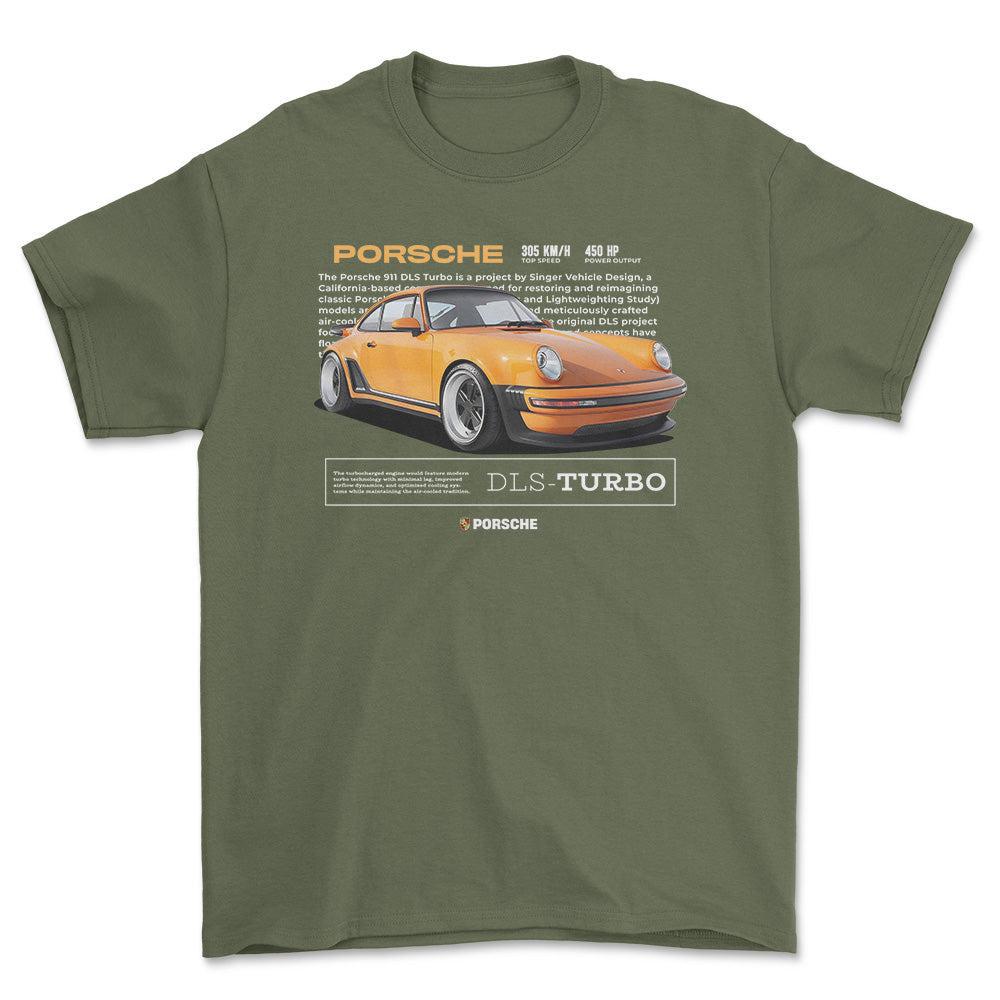 Porsche 911 DLS Turbo - Unisex T-Shirt-Beklædning-Porsche-Grøn Militær-S-Forside-Garage Culture Shop- garage - man cave - merchandise