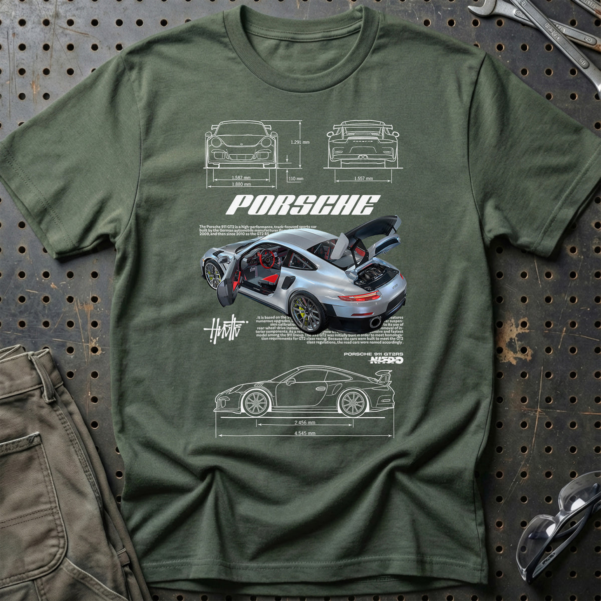 
Porsche 911 GT2 RS T-Shirt – Grøn Militær