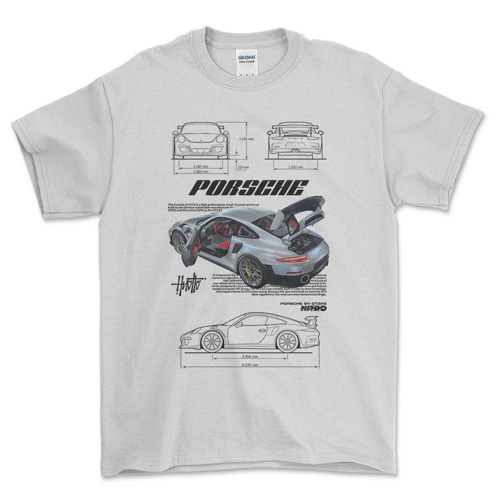 Porsche 911 GT2 RS - Unisex T-Shirt-Beklædning-Porsche-Hvid-S-Forside-Garage Culture Shop- garage - man cave - merchandise