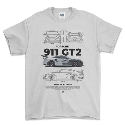 Porsche 911 GT2 RS - Unisex T-Shirt-Beklædning-Porsche-Hvid-S-Forside-Garage Culture Shop- garage - man cave - merchandise