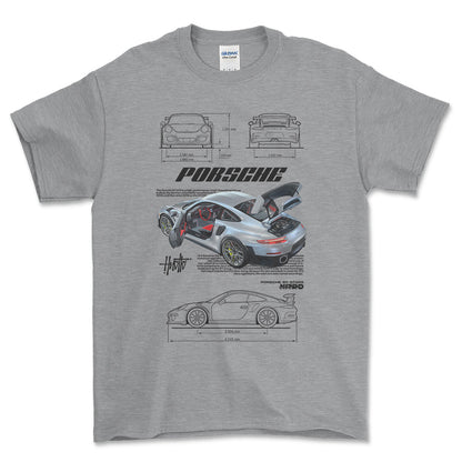 Porsche 911 GT2 RS - Unisex T-Shirt-Beklædning-Porsche-Grå Sport-S-Forside-Garage Culture Shop- garage - man cave - merchandise