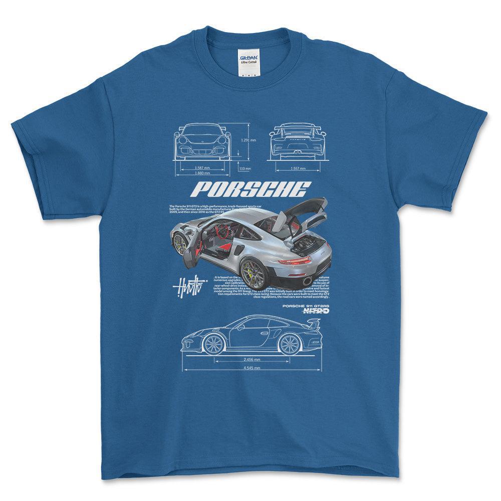 Porsche 911 GT2 RS - Unisex T-Shirt-Beklædning-Porsche-Blå Royal-S-Forside-Garage Culture Shop- garage - man cave - merchandise
