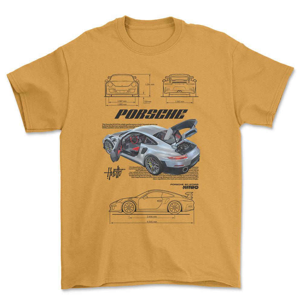 Porsche 911 GT2 RS - Unisex T-Shirt-Beklædning-Porsche-Guld-S-Forside-Garage Culture Shop- garage - man cave - merchandise