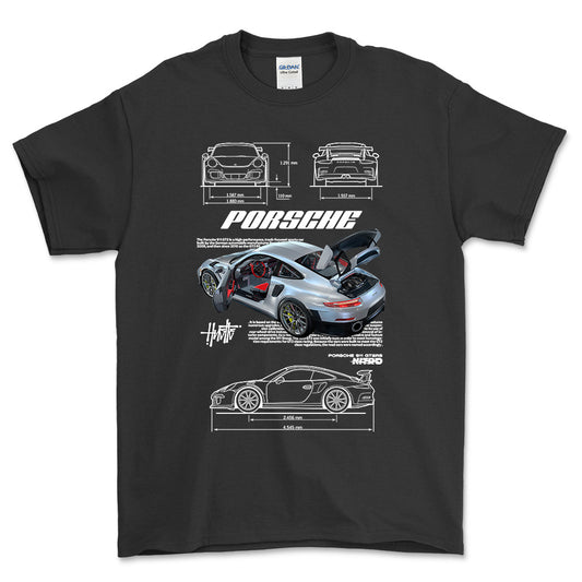 Porsche 911 GT2 RS - Unisex T-Shirt-Beklædning-Porsche-Sort-S-Forside-Garage Culture Shop- garage - man cave - merchandise