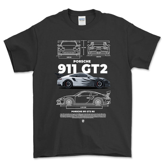 Porsche 911 GT2 RS - Unisex T-Shirt-Beklædning-Porsche-Sort-S-Forside-Garage Culture Shop- garage - man cave - merchandise