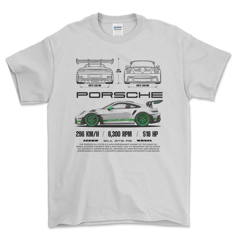 Porsche 911 GT3 RS T-Shirt-Beklædning-Porsche-Hvid-S-Garage Culture Shop- garage - man cave - merchandise