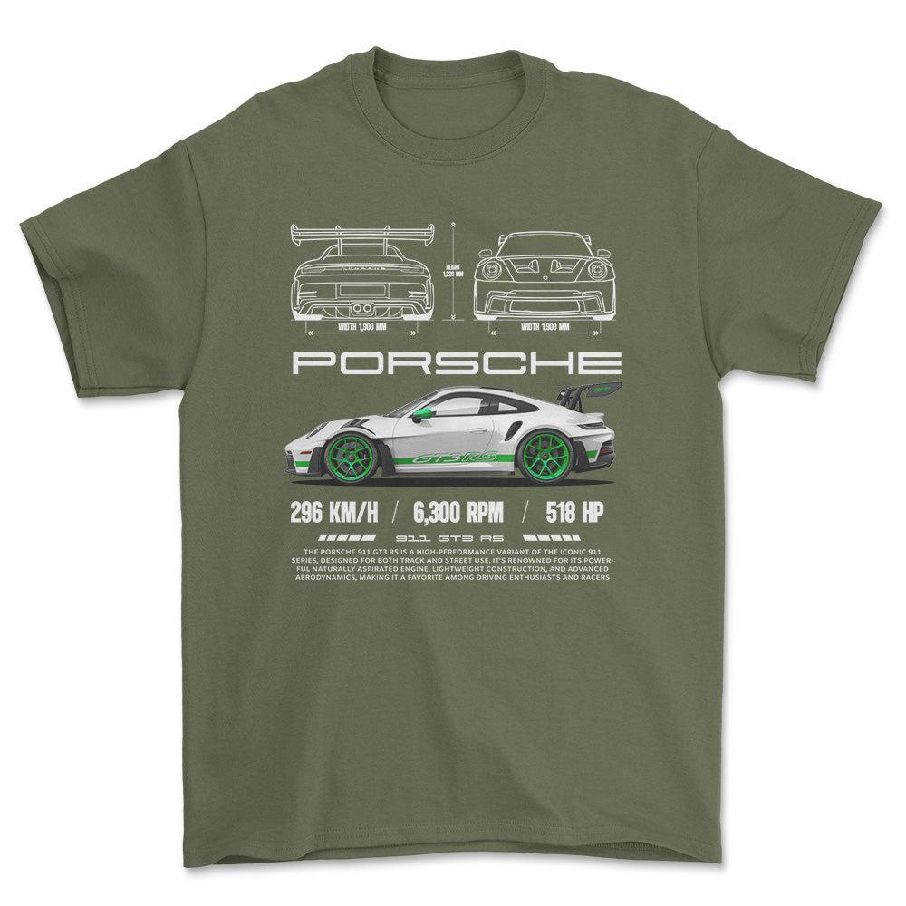 Porsche 911 GT3 RS T-Shirt-Beklædning-Porsche-Grøn Militær-S-Garage Culture Shop- garage - man cave - merchandise