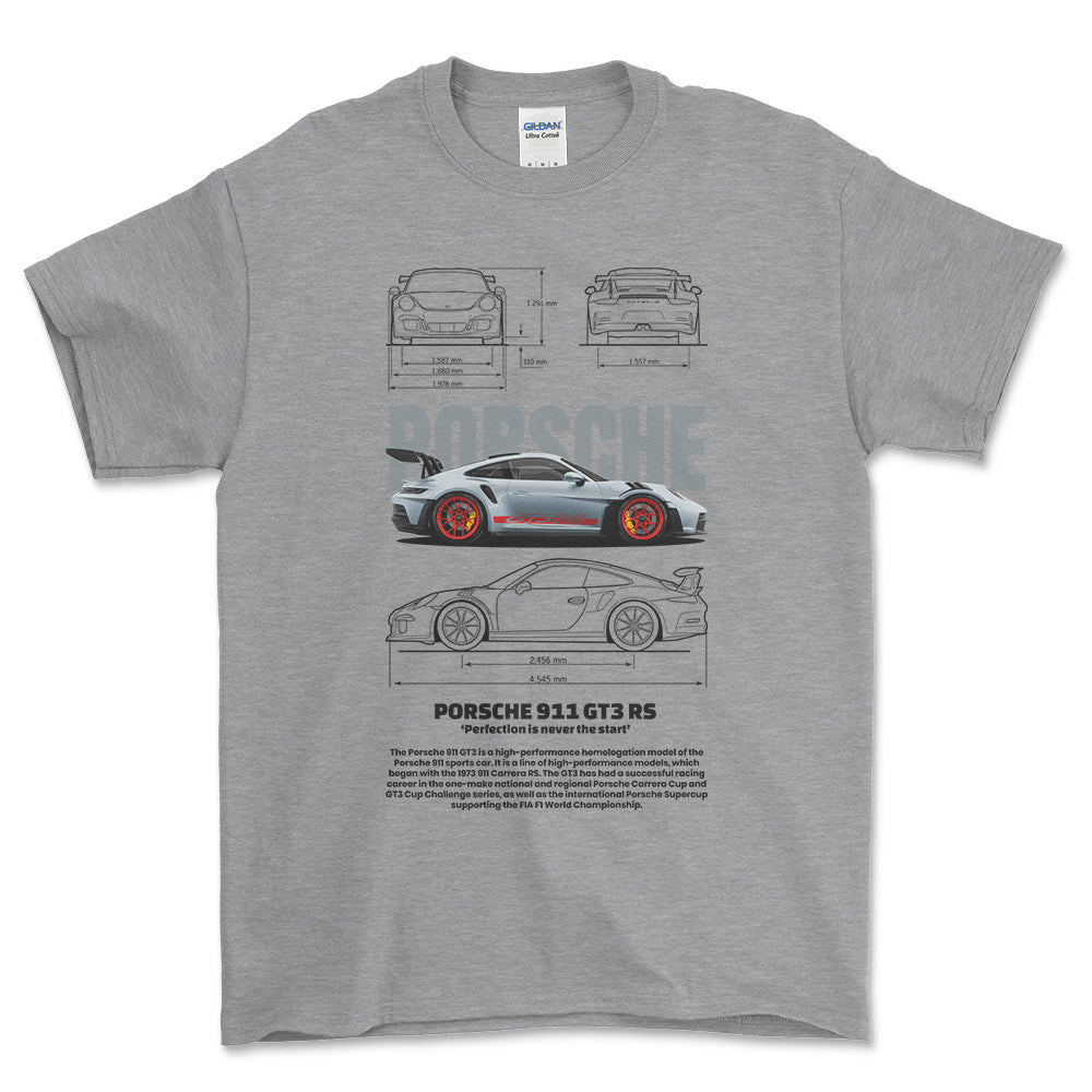 Porsche 911 GT3 RS - Unisex T-Shirt-Beklædning-Porsche-Grå Sport-S-Forside-Garage Culture Shop- garage - man cave - merchandise