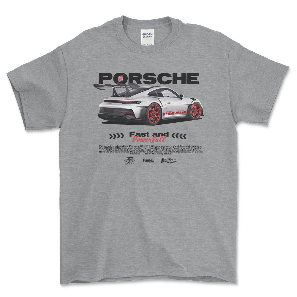 Porsche 911 GT3 RS - Unisex T-Shirt-Beklædning-Porsche-Grå Sport-S-Forside-Garage Culture Shop- garage - man cave - merchandise