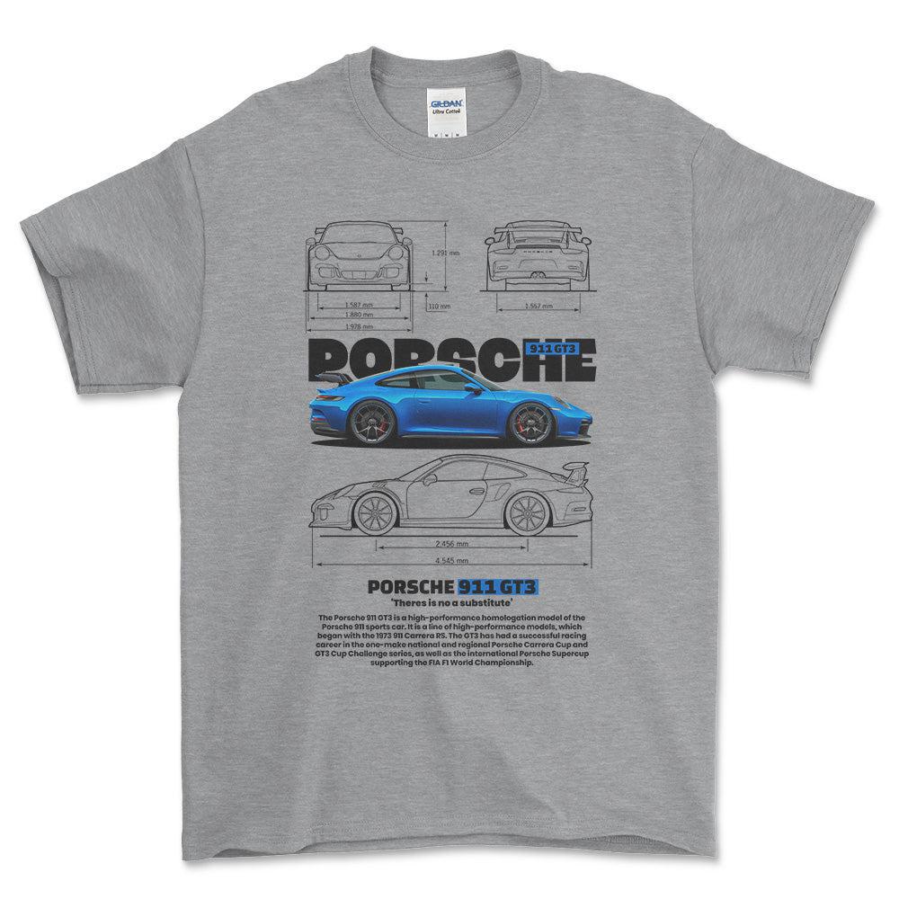 Porsche 911 GT3 RS - Unisex T-Shirt-Beklædning-Porsche-Grå Sport-S-Forside-Garage Culture Shop- garage - man cave - merchandise