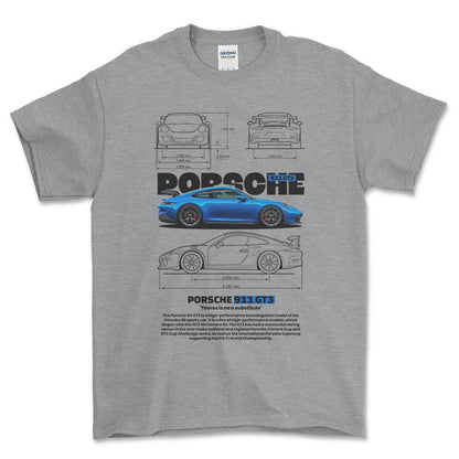 Porsche 911 GT3 RS - Unisex T-Shirt-Beklædning-Porsche-Grå Sport-S-Forside-Garage Culture Shop- garage - man cave - merchandise