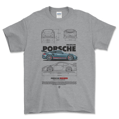 Porsche 911 GT3 RS - Unisex T-Shirt-Beklædning-Porsche-Grå Sport-S-Forside-Garage Culture Shop- garage - man cave - merchandise