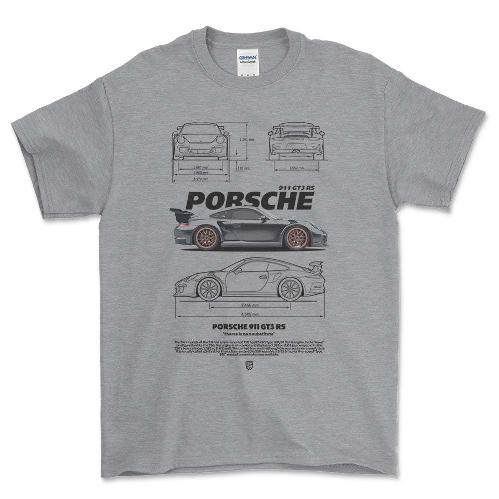 Porsche 911 GT3 RS - Unisex T-Shirt-Beklædning-Porsche-Grå Sport-S-Forside-Garage Culture Shop- garage - man cave - merchandise