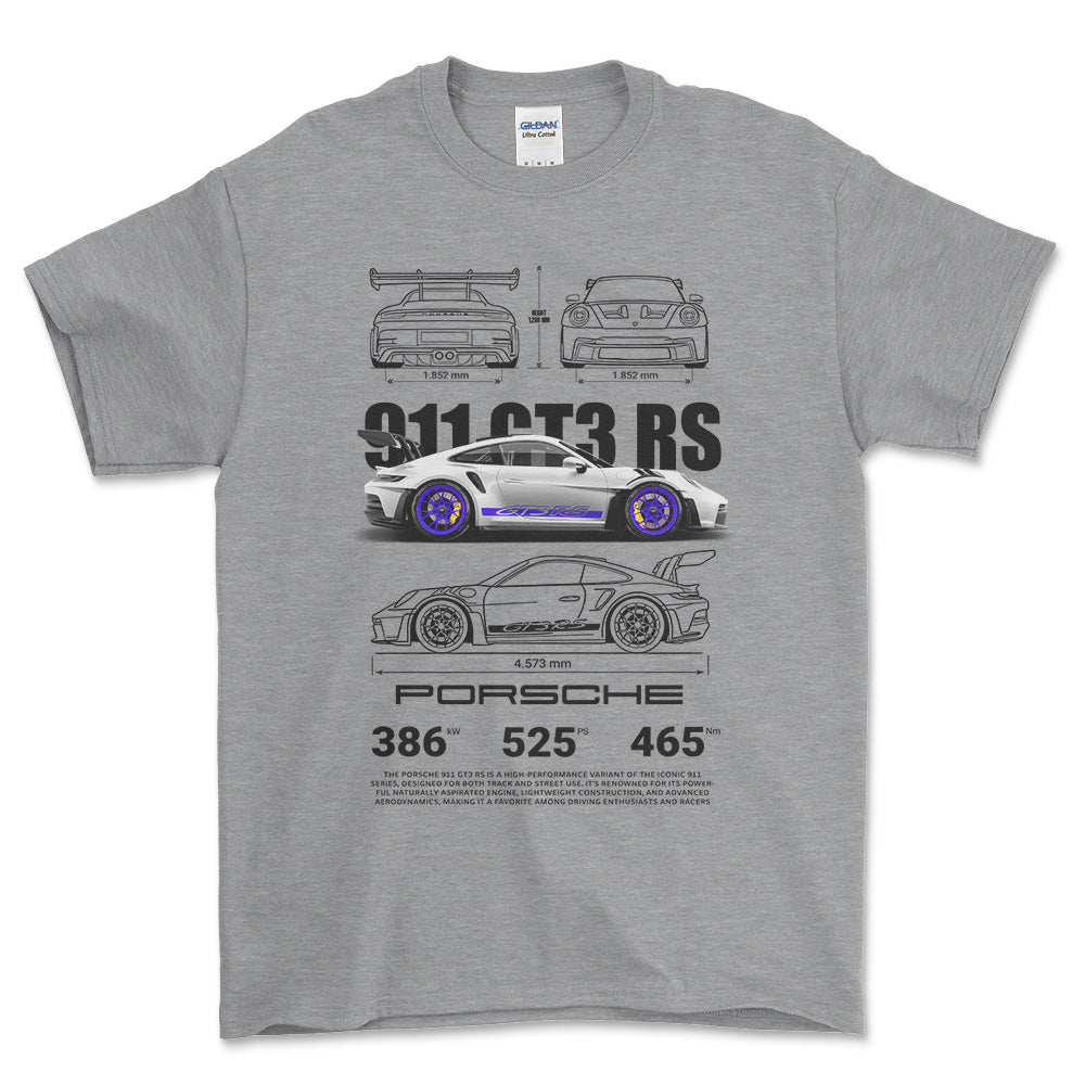 Porsche 911 GT3 RS - Unisex T-Shirt-Beklædning-Porsche-Grå Sport-S-Forside-Garage Culture Shop- garage - man cave - merchandise