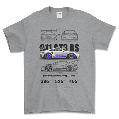 Porsche 911 GT3 RS - Unisex T-Shirt-Beklædning-Porsche-Grå Sport-S-Forside-Garage Culture Shop- garage - man cave - merchandise