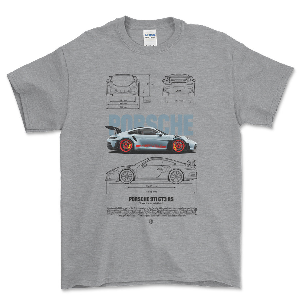 Porsche 911 GT3 RS - Unisex T-Shirt-Beklædning-Porsche-Grå Sport-S-Forside-Garage Culture Shop- garage - man cave - merchandise