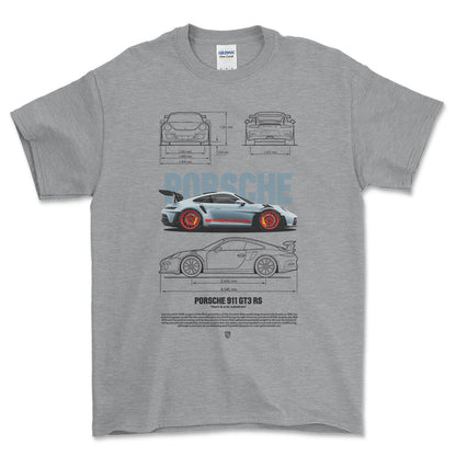 Porsche 911 GT3 RS - Unisex T-Shirt-Beklædning-Porsche-Grå Sport-S-Forside-Garage Culture Shop- garage - man cave - merchandise
