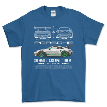 Porsche 911 GT3 RS - Unisex T-Shirt-Beklædning-Porsche-Blå Royal-S-Forside-Garage Culture Shop- garage - man cave - merchandise
