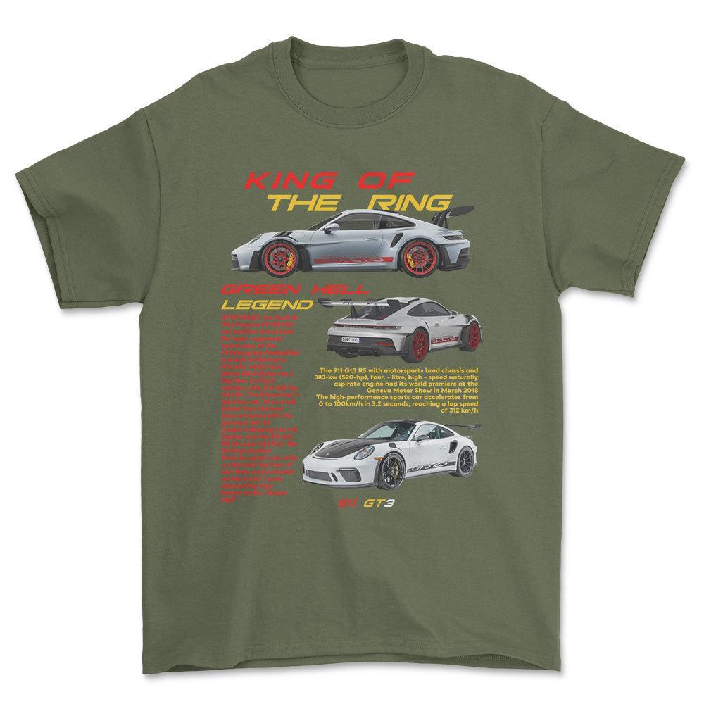 Porsche 911 GT3 RS - Unisex T-Shirt-Beklædning-Porsche-Grøn Militær-S-Forside-Garage Culture Shop- garage - man cave - merchandise