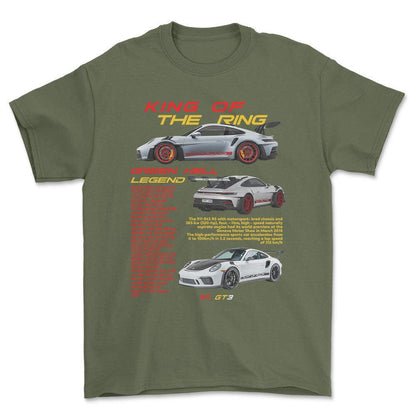 Porsche 911 GT3 RS - Unisex T-Shirt-Beklædning-Porsche-Grøn Militær-S-Forside-Garage Culture Shop- garage - man cave - merchandise